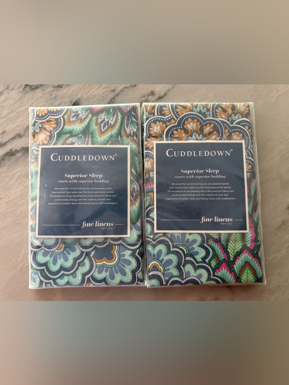 NWT Cuddledown Set of 2 Standard Sateen Shams in “Pavone” Pattern